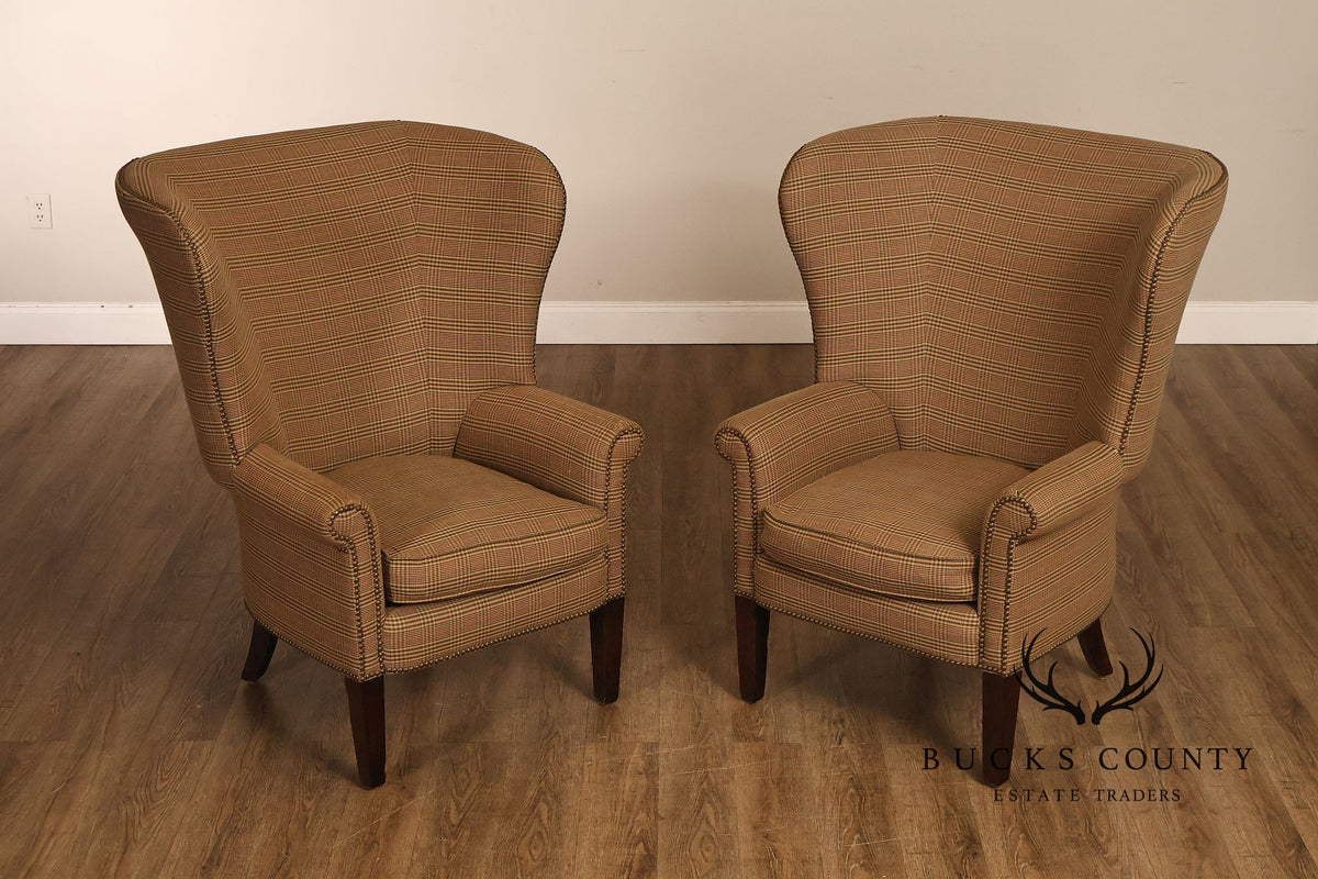 Ralph Lauren Traditional Plaid Upholstered Wingback Lounge Chairs