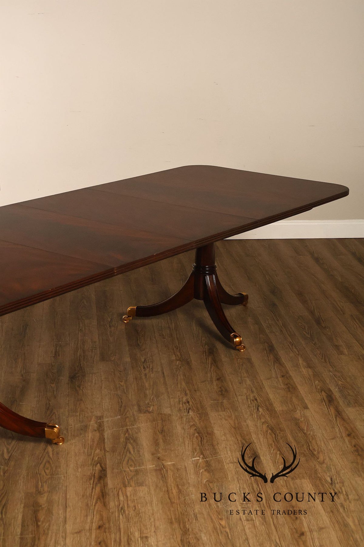 Maitland-Smith Mahogany Double Pedestal Extension Dining Table With Two Leaves