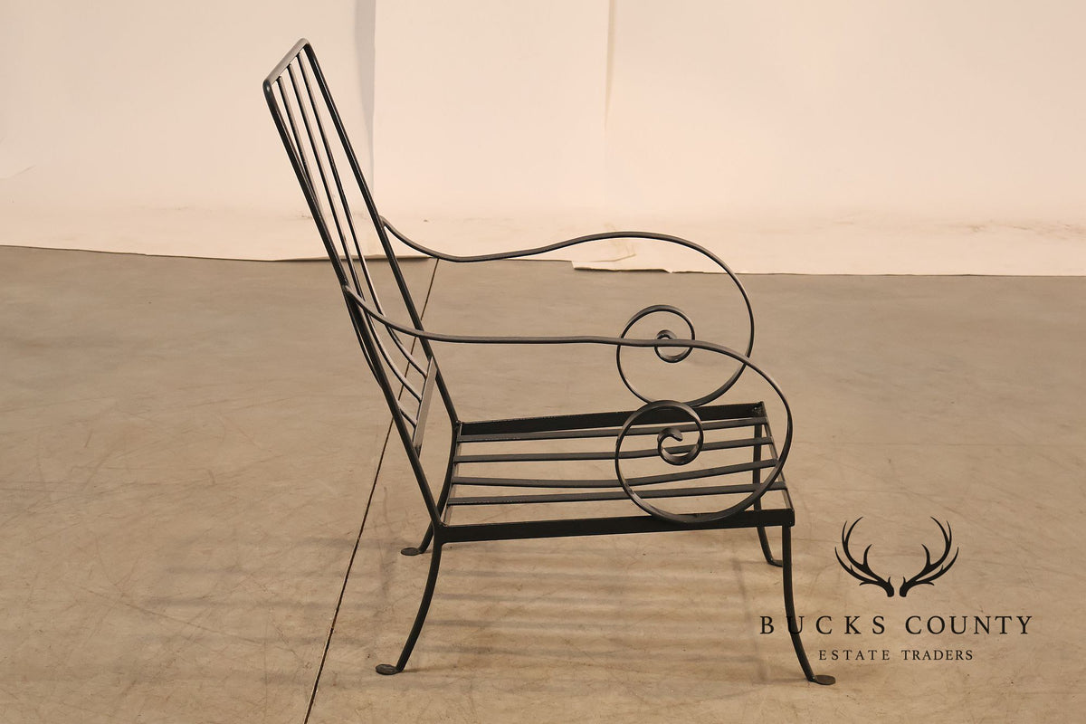 Vintage Pair of Wrought Iron Scroll Arm Lounge Chairs
