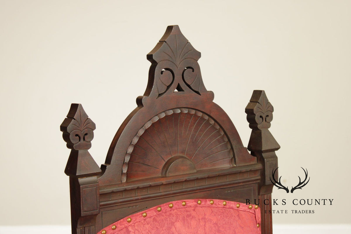 Antique American Gothic Revival Throne Chair