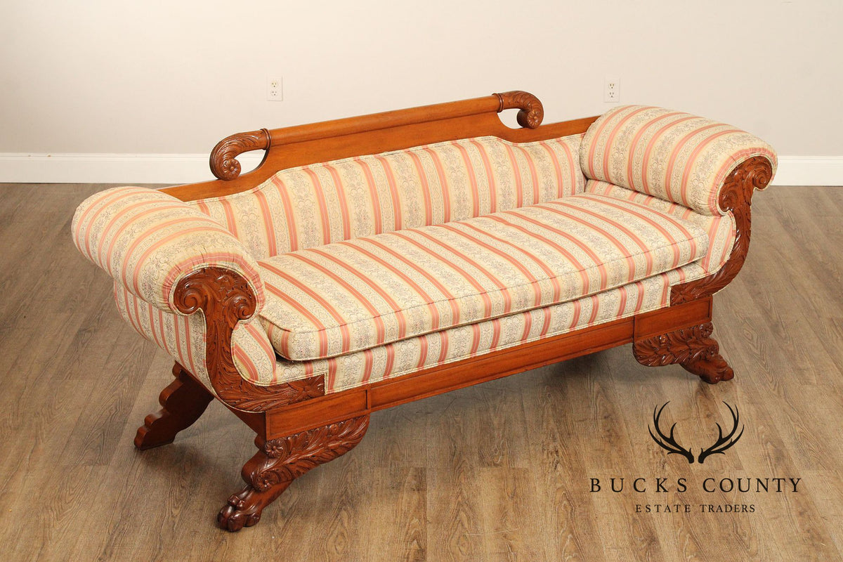 Antique American Empire Style Carved Mahogany Sofa