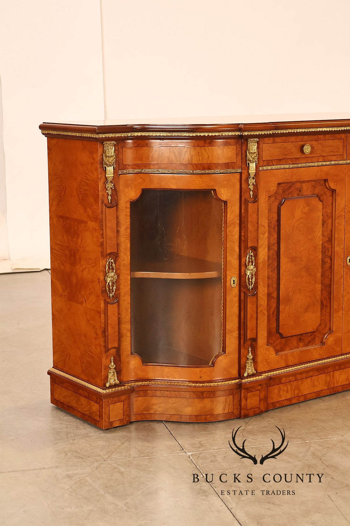 Italian Neoclassical Style Burl Wood Sideboard Credenza