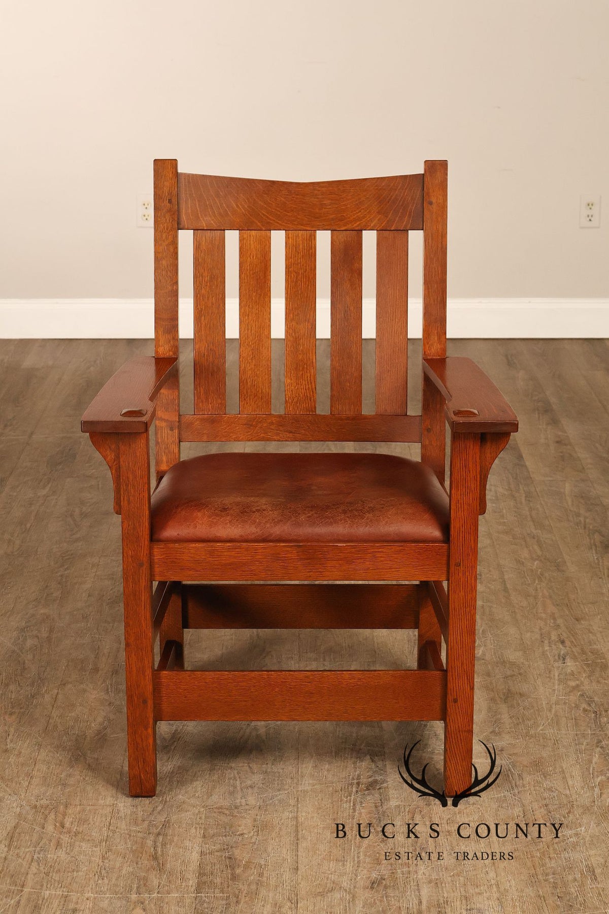 Stickley Mission Collection Set of Six Oak and Leather Dining Chairs