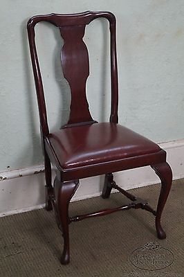 Custom Quality Leather Seat Pair of Queen Anne Side Chairs