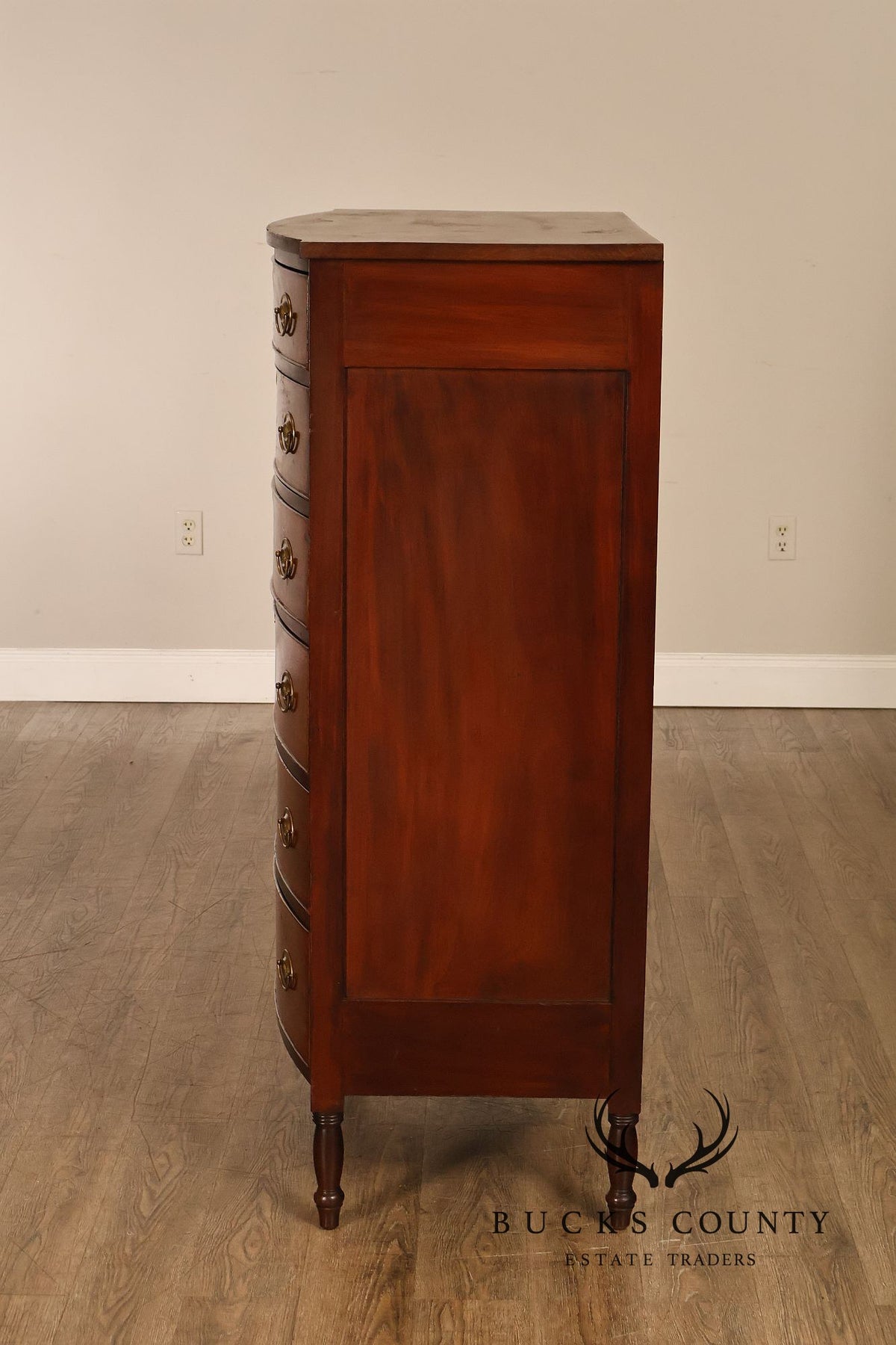Antique Hepplewhite Style Mahogany Bow Front Six-Drawer Tall Chest