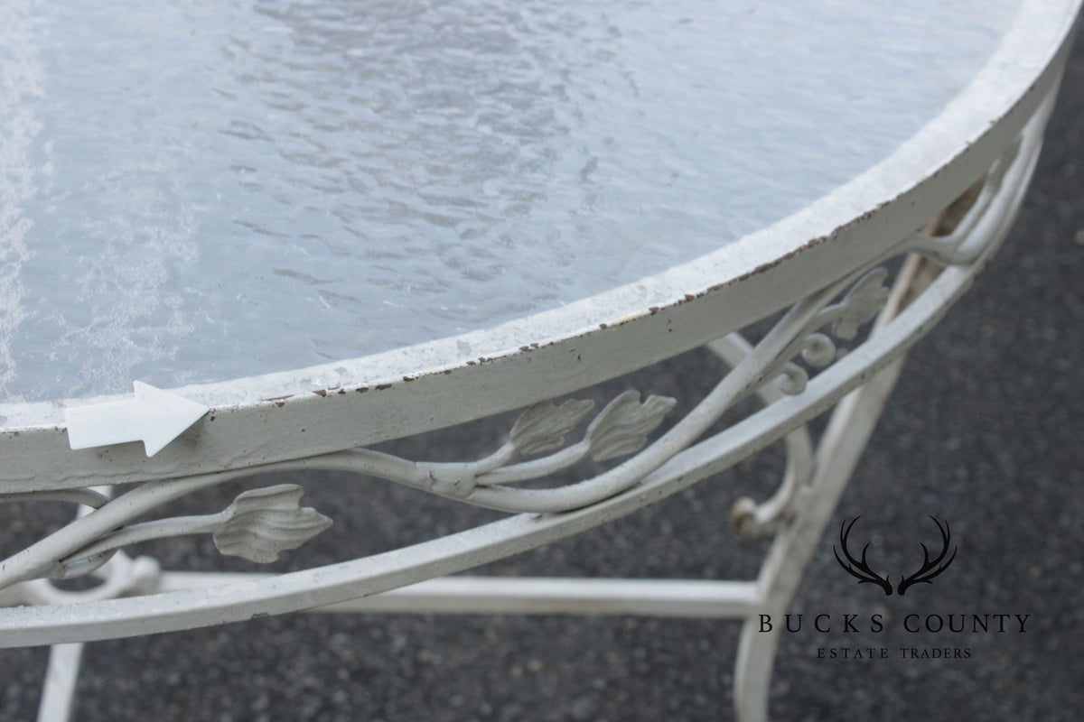 Vintage Round Glass Top Wrought Iron Outdoor Patio Dining Table