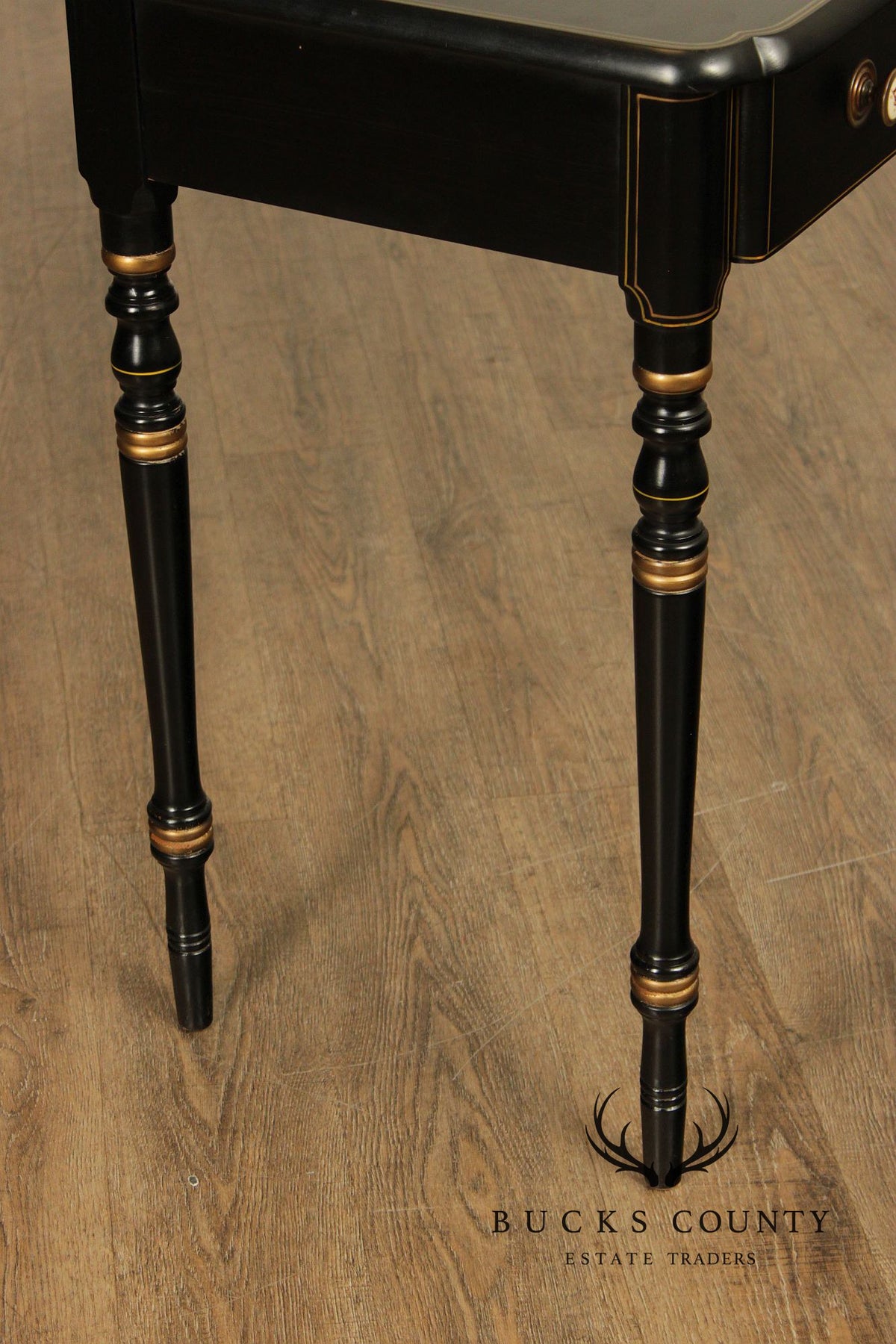 L. Hitchcock Black And Gold Stenciled Vanity Desk And Stool