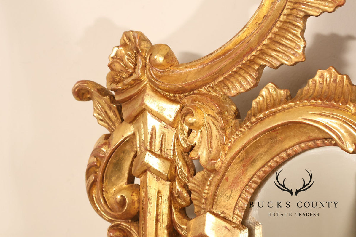 Italian Giltwood Rococo Style Wall Mirror with Floral Carved Frame