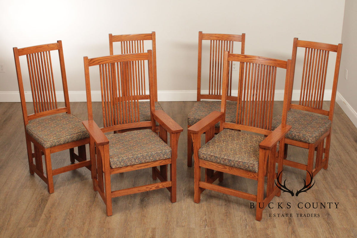 Mission Style Custom Quality Set Of Six Oak Spindle Dining Chairs