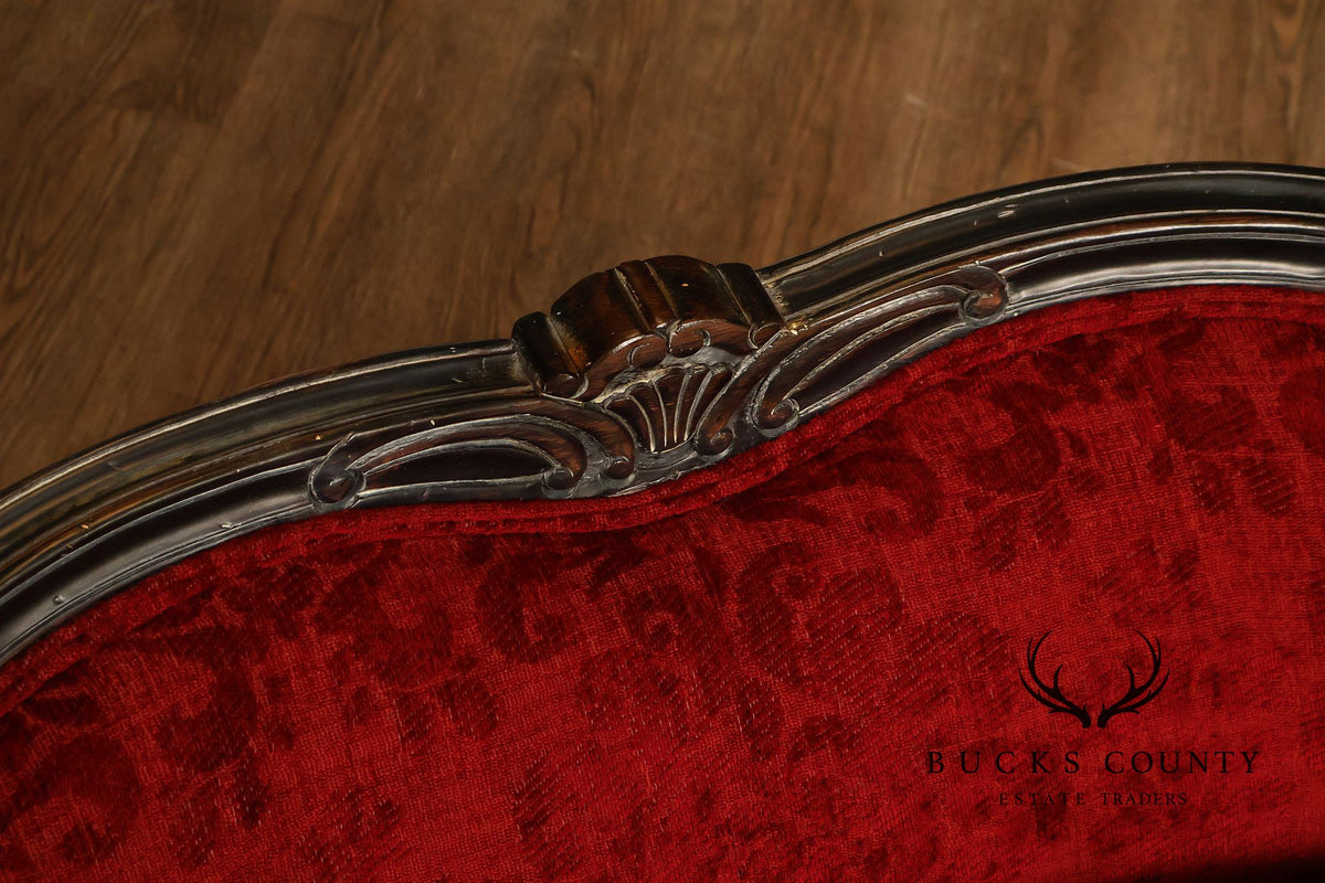 Henredon Louis XV Style Pair Of Red Upholstered Bergère Lounge Chairs