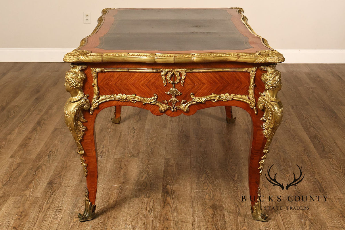 French Napoleon III Style Leather Top Executive Desk