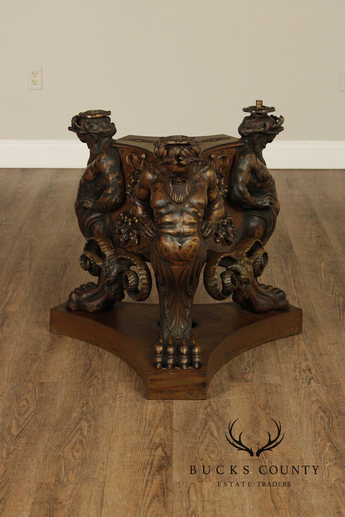 Antique Neoclassical Pair Of Mythological Figural Table Bases In Bronze