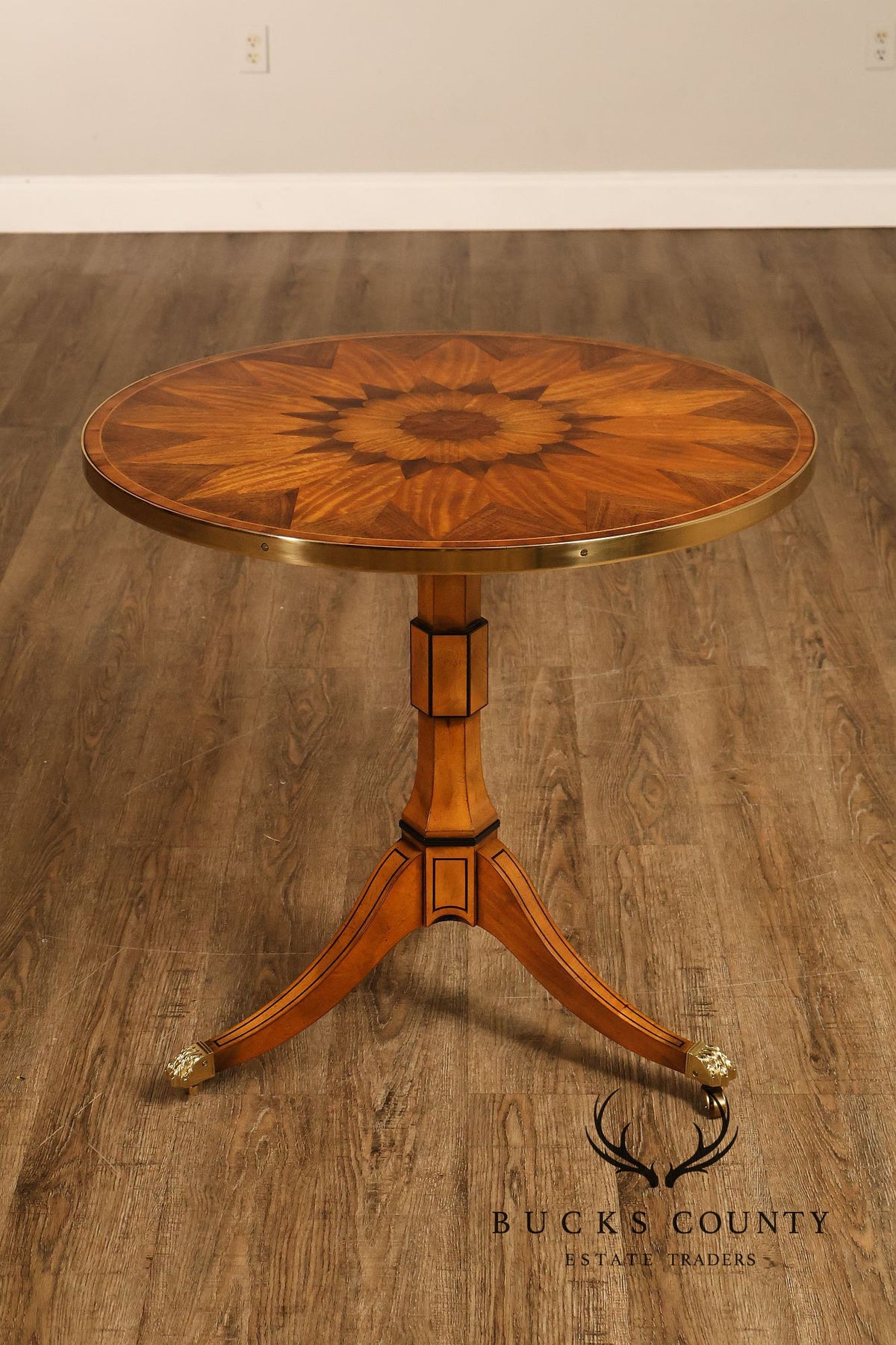 Baker Stately Homes Marquetry Inlaid Pedestal Side Table