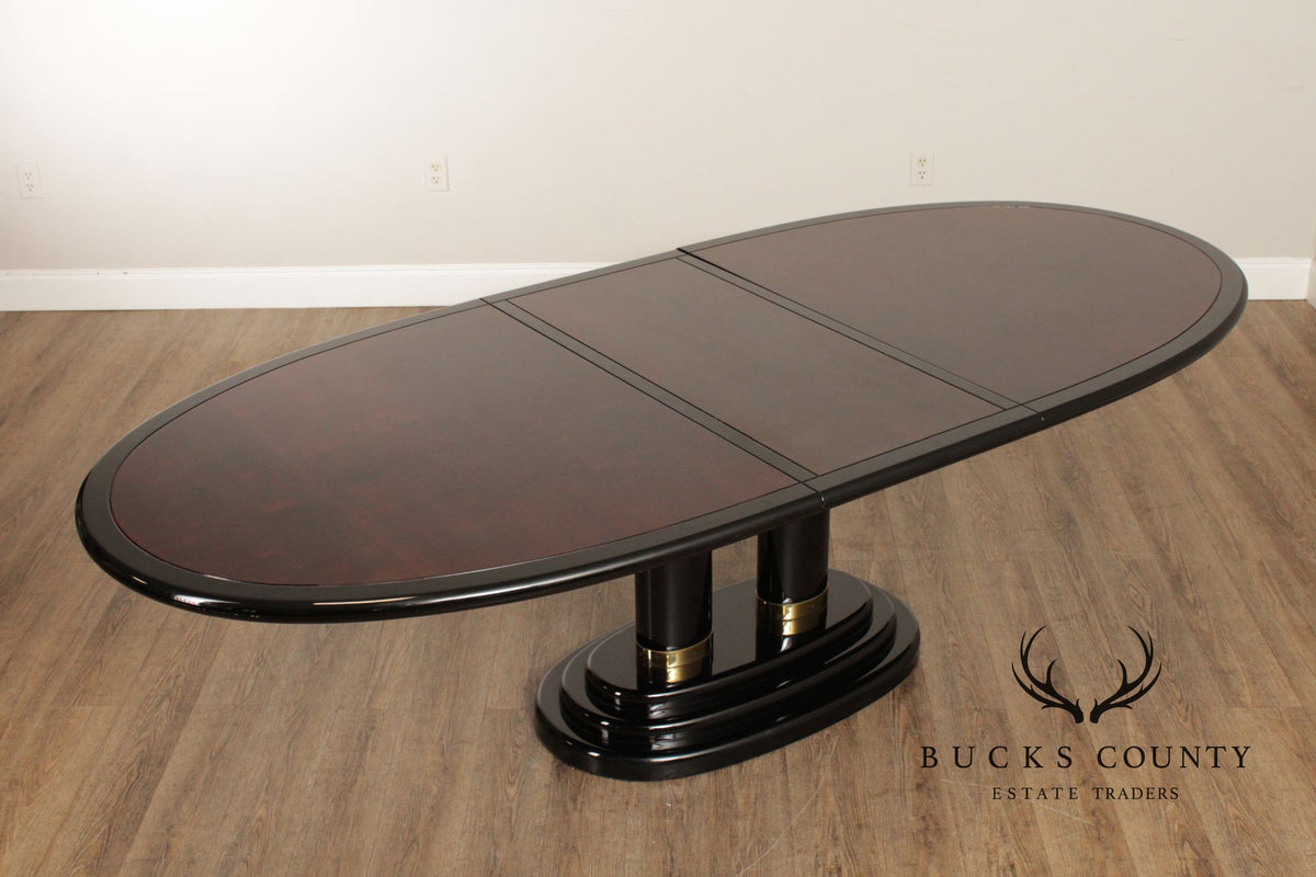 Henredon 'Scene Three' Oval Expandable Black Lacquered And Burl Walnut Dining Table