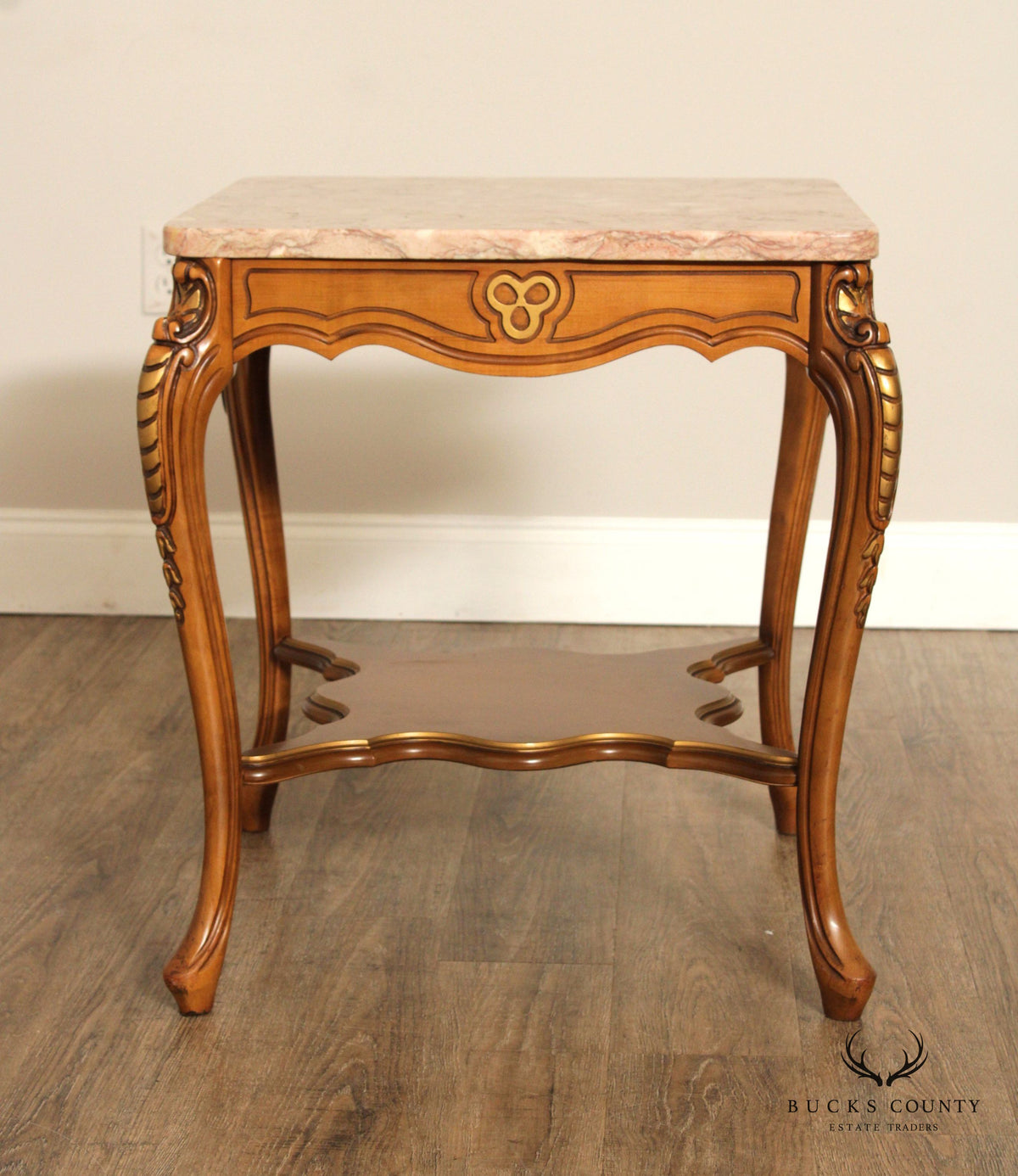 FRENCH LOUIS XV STYLE VINTAGE PAIR MARBLE TOP END TABLES