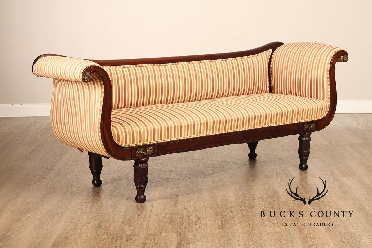 Antique American Empire Period 19th Century Carved Mahogany Sofa