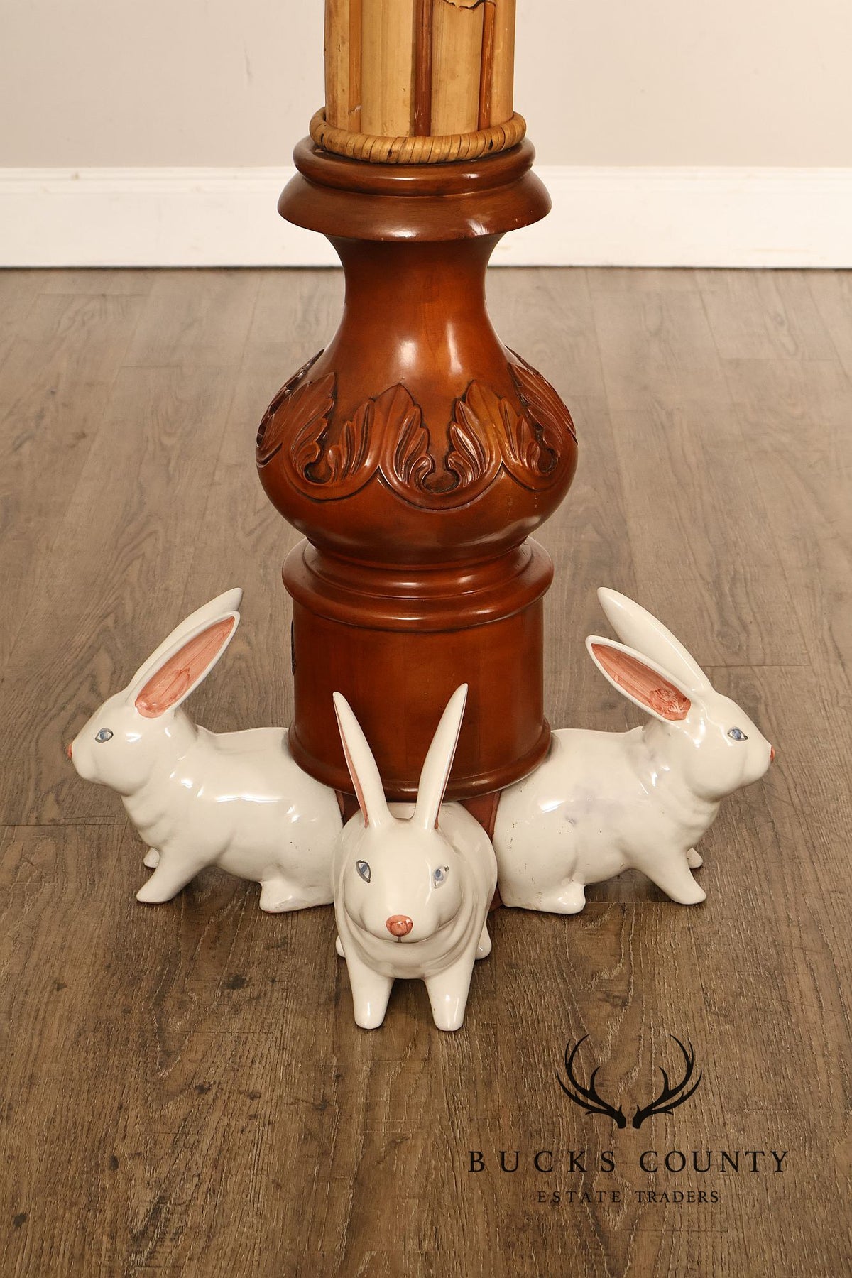 MacKenzie-Childs Rabbit Floor Lamp With Bamboo Column And Beaded Shade