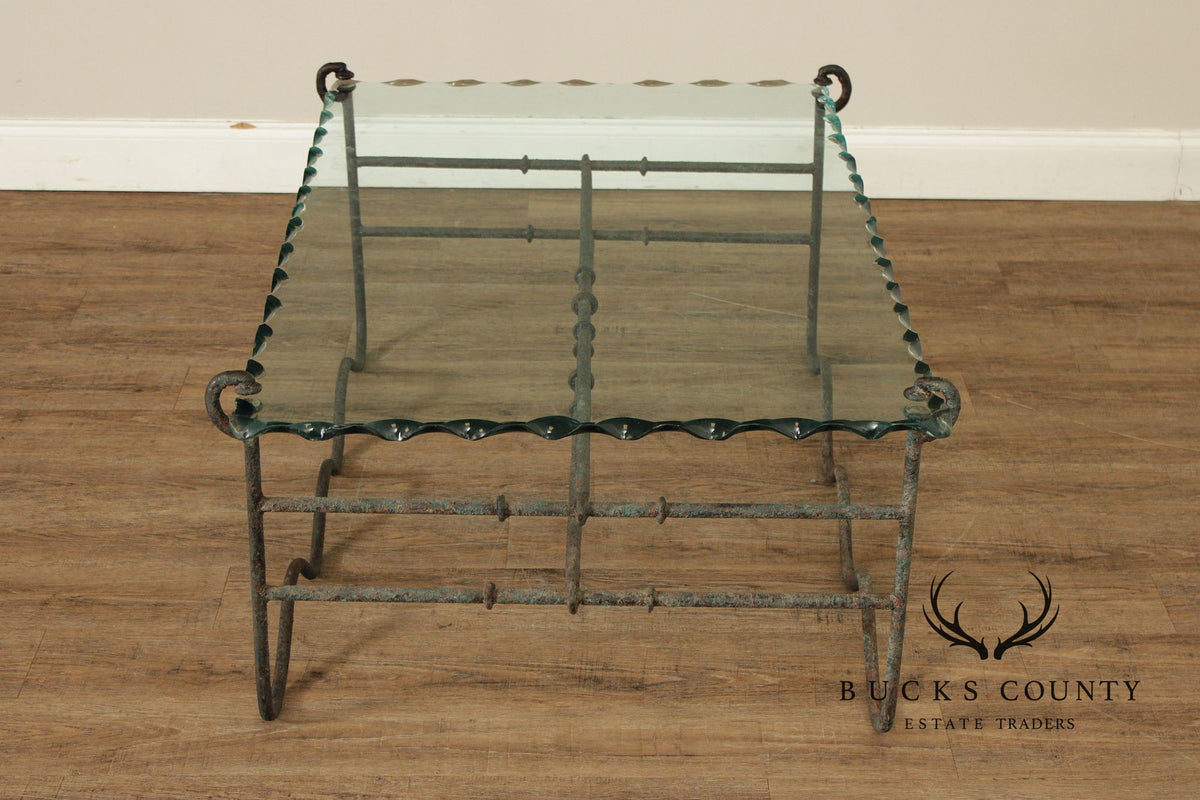 Modernist Glass Top Wrought Iron Coffee Table