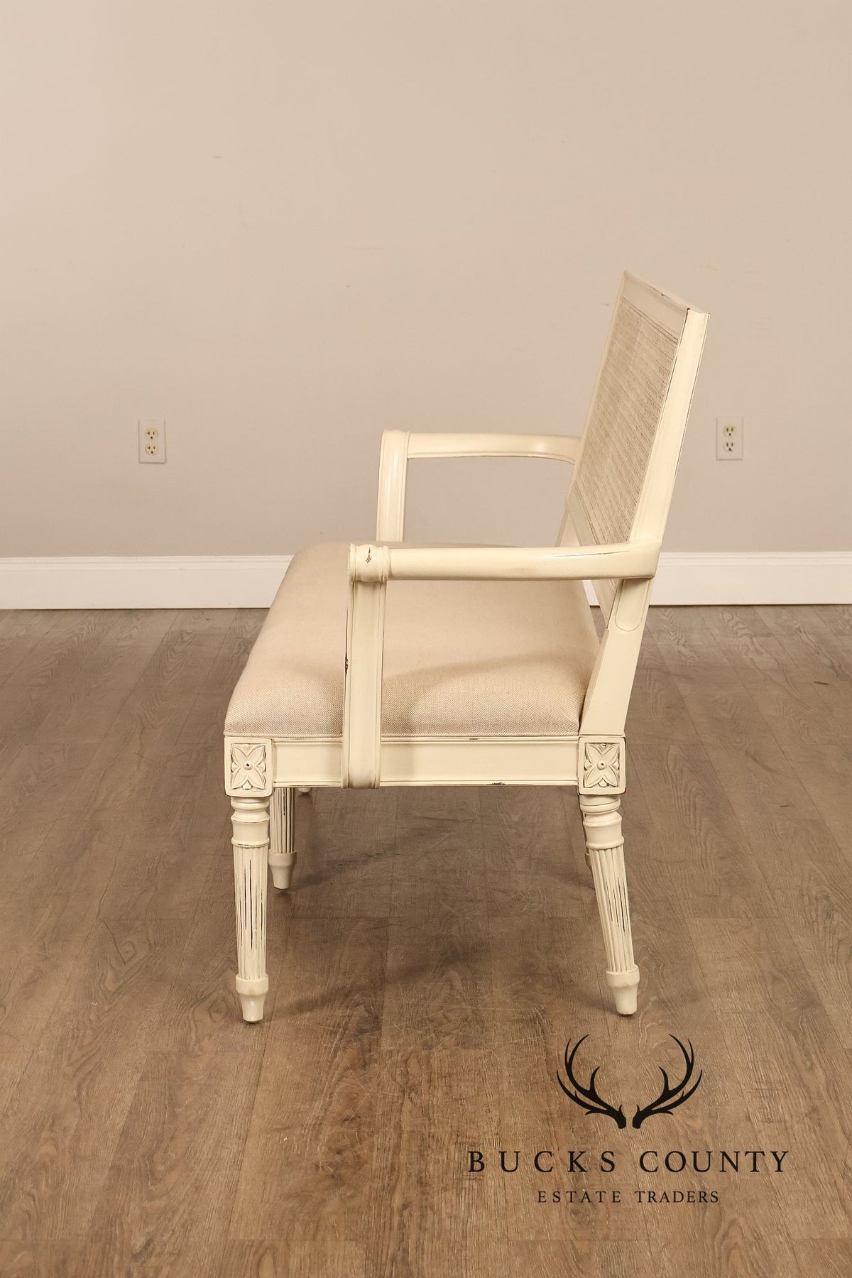 Alden Parkes Country French Louis XVI Style Caned Back Painted Settee