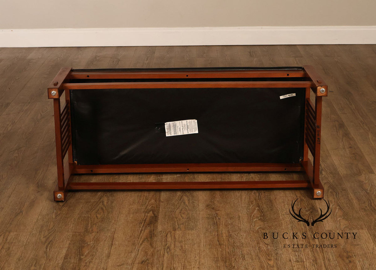 Stickley Mission Collection Leather and Cherry Spindle Bench