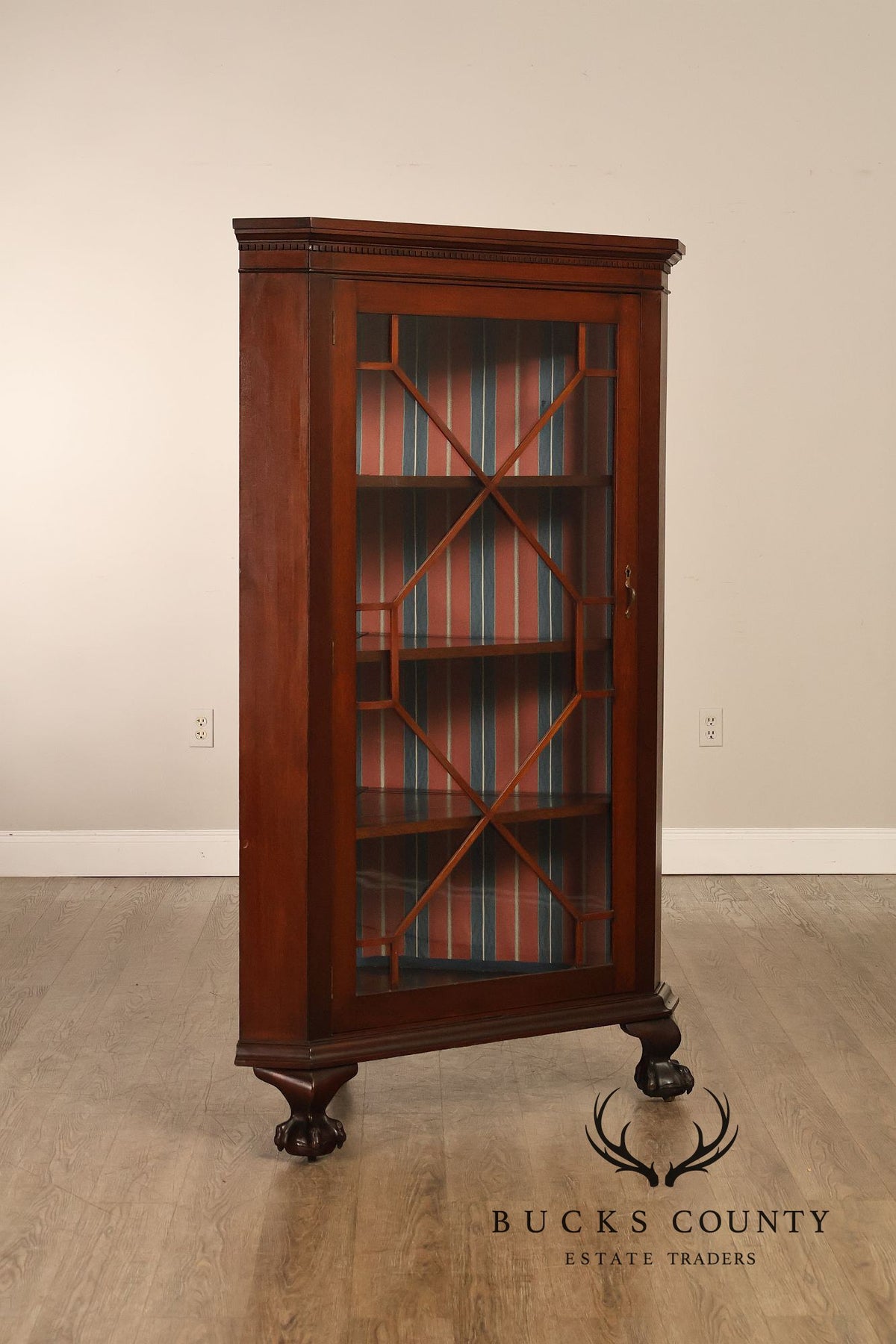 Renaissance Revival Carved Mahogany Corner Bookcase