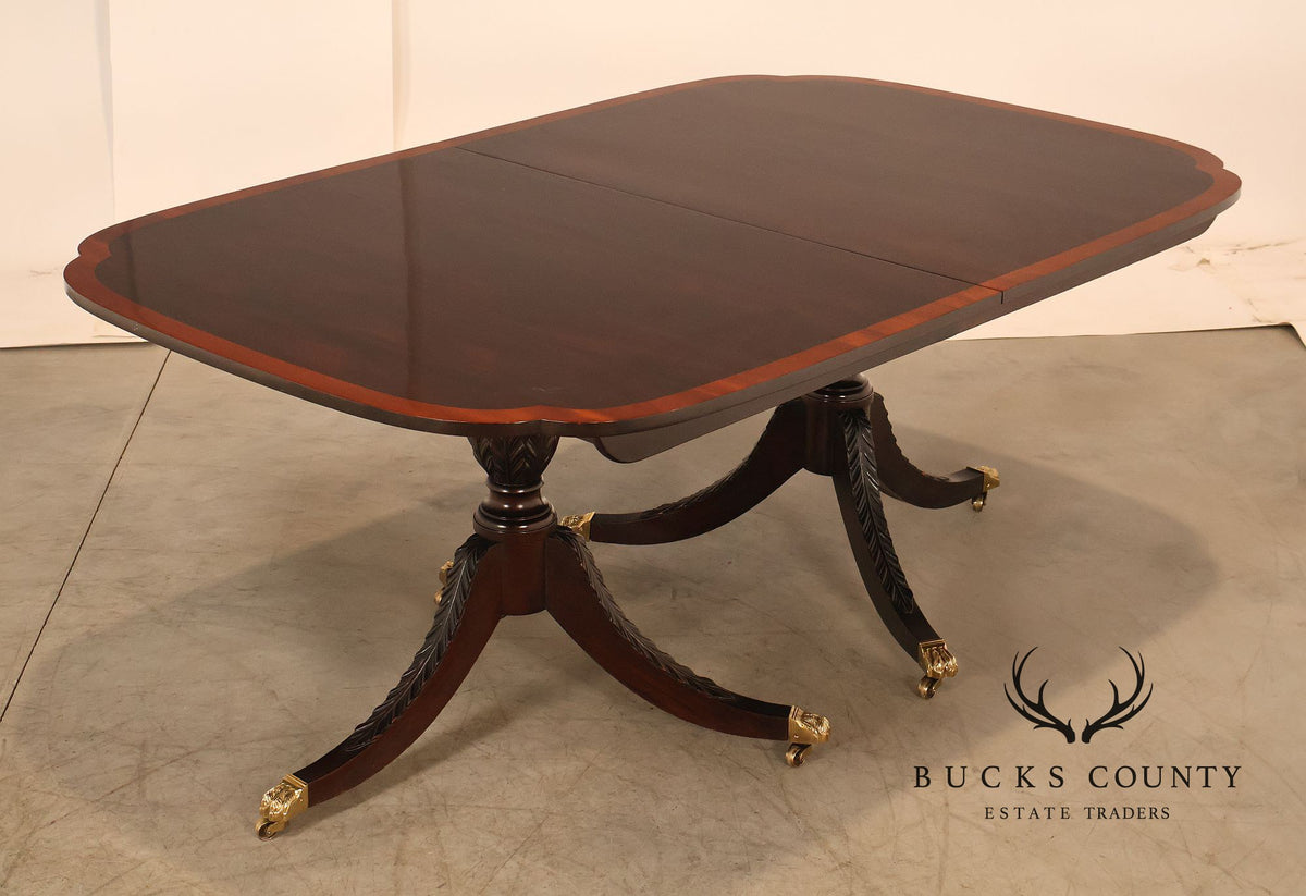 Stickley Mahogany Double Pedestal Dining Table with Inlay Banding