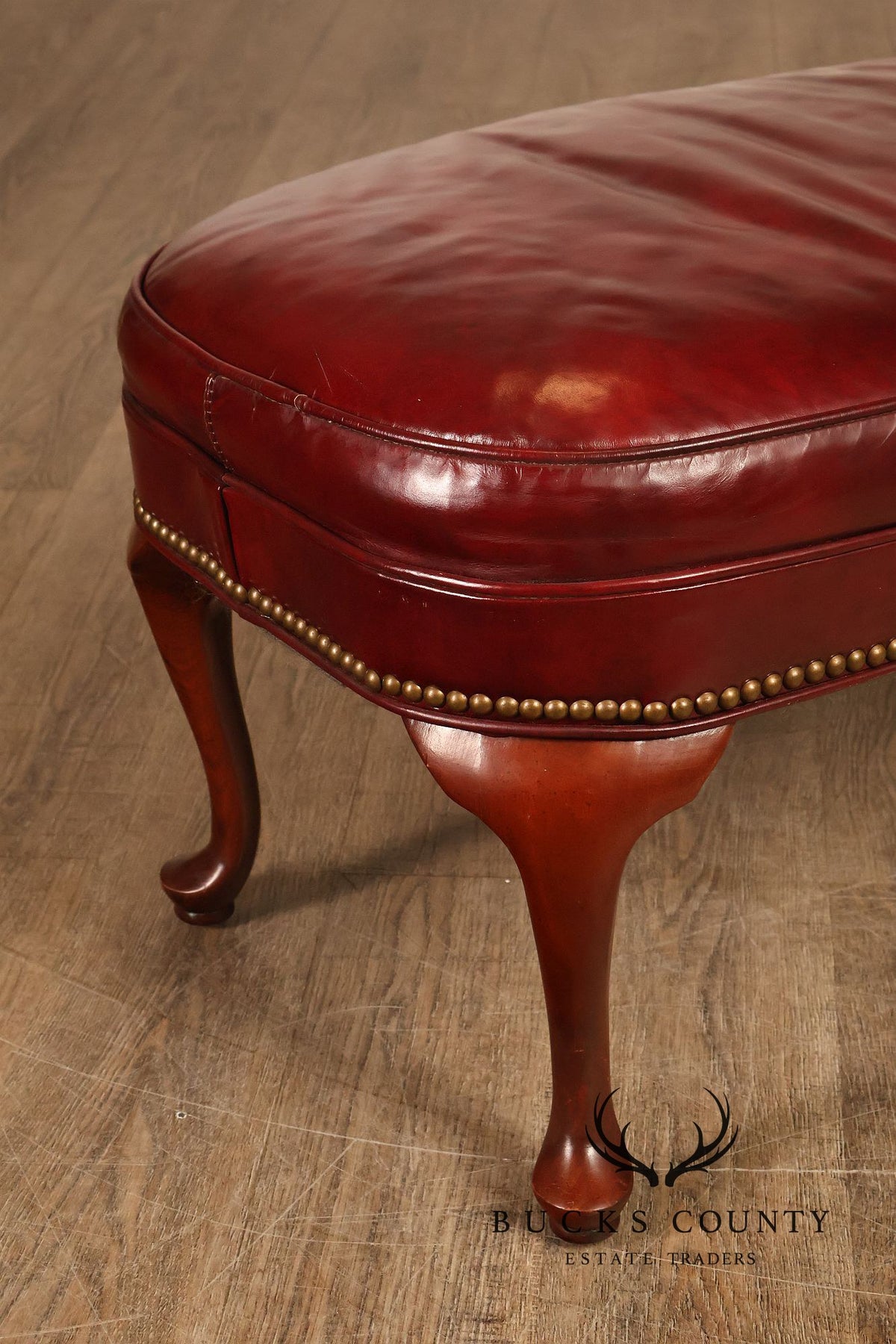 Hickory Chair Queen Anne Style Oxblood Leather Ottoman