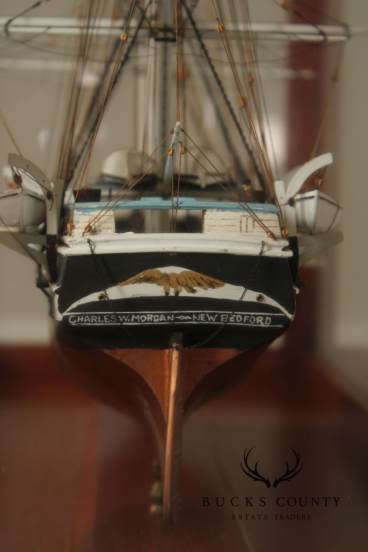 Charles W. Morgan 1841 Whaling Ship Wooden Model In Glass Display Case