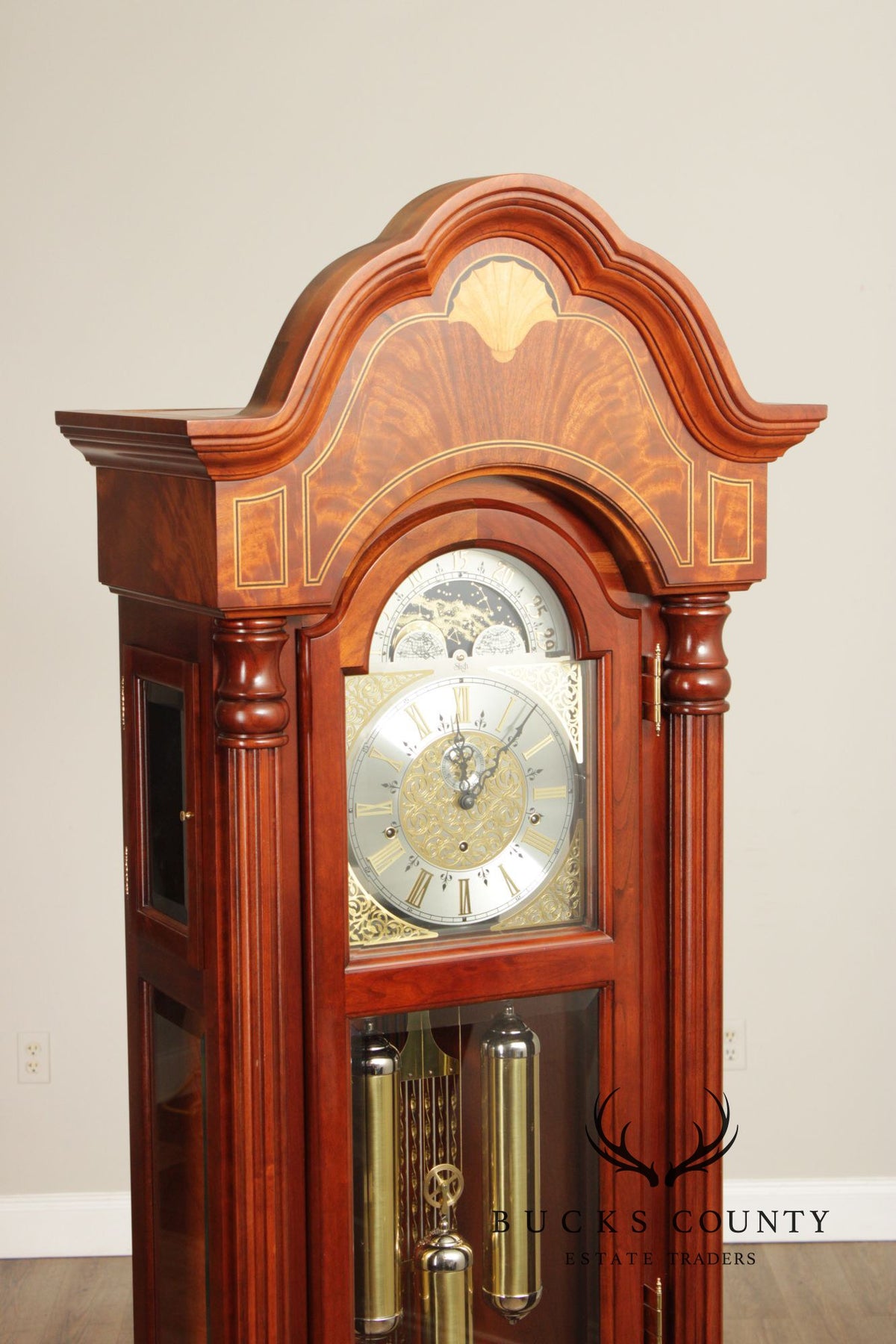 Sligh Federal Style Inlaid Mahogany Grandfather Clock