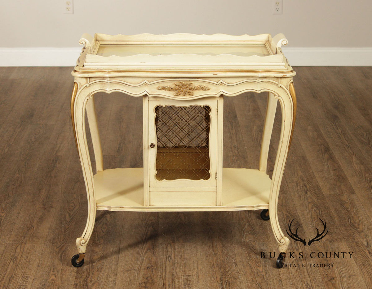 French Provincial Style Vintage Painted Tray Top Bar Cart