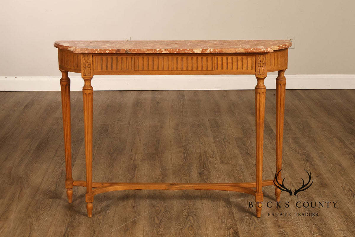 French Louis XVI Style Marble Top Narrow Console