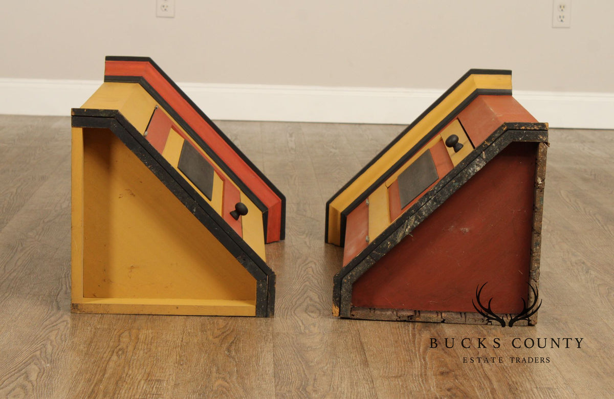 Pair Of Handcrafted Folk Art Painted Pine Corner Cabinets