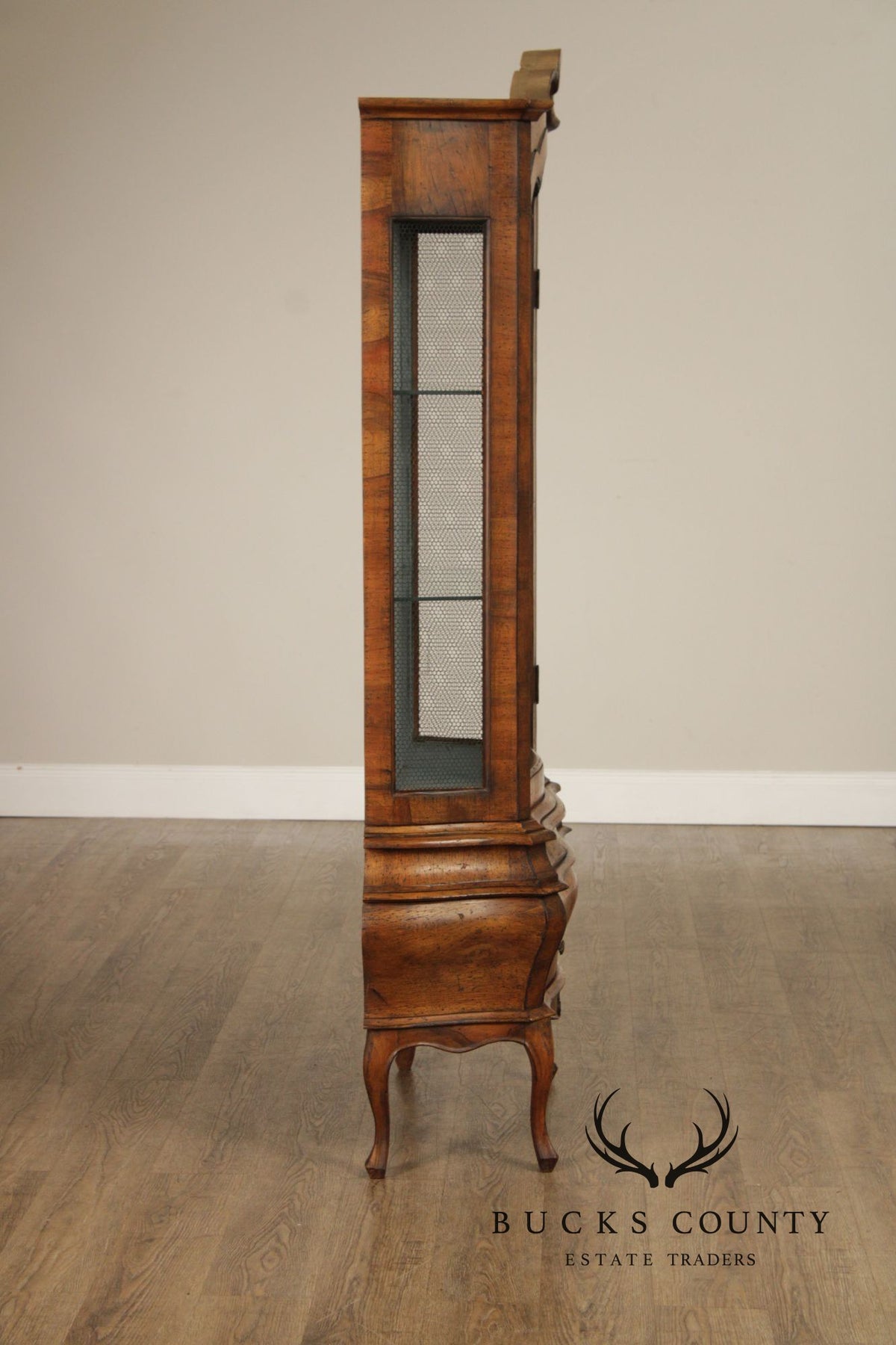 Italian Rococo Style Walnut Bombe Vitrine