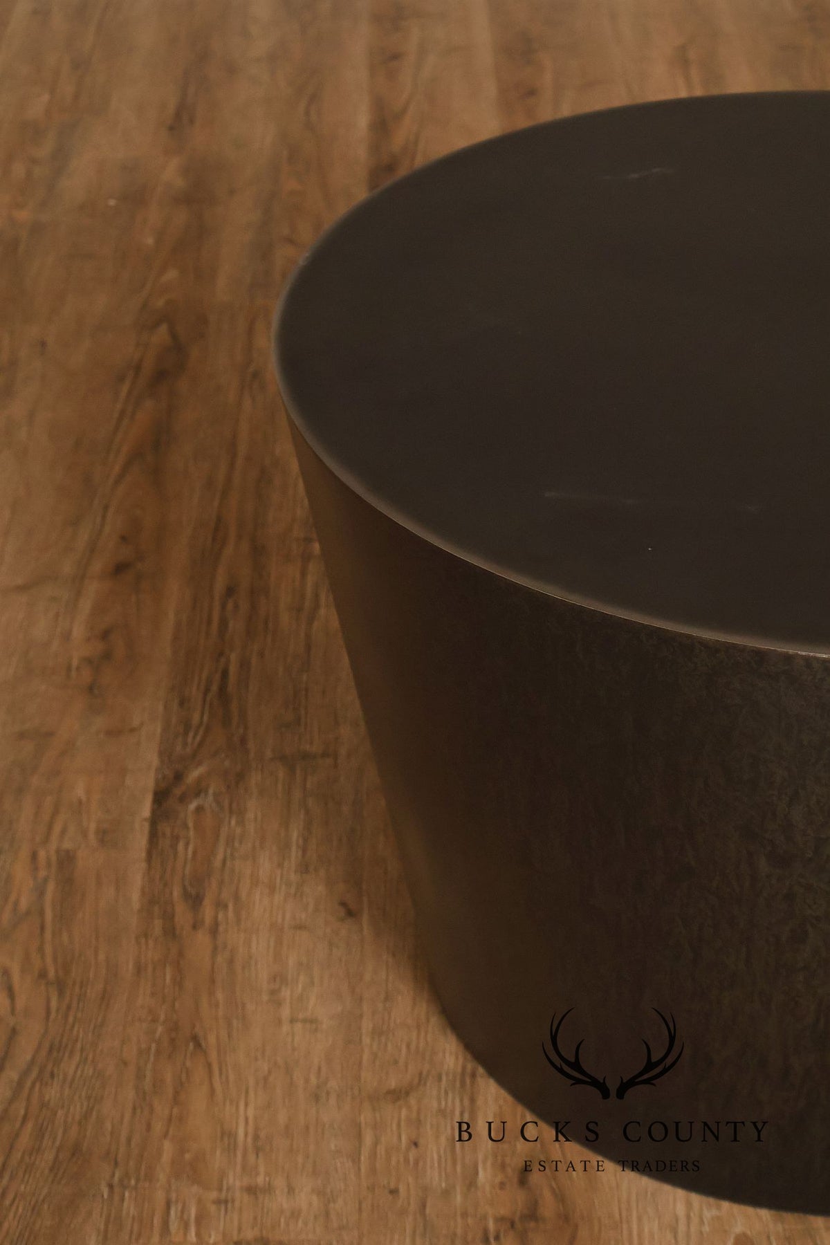 Modern Patinated Steel Round Drum Side Table