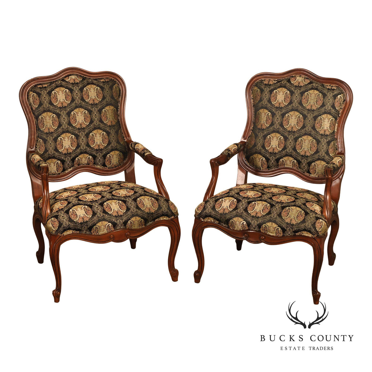 Ethan Allen French Louis XV Style Pair of Fauteuil Armchairs