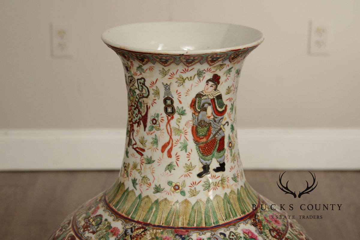 Chinese Rose Medallion Porcelain Palace Floor Vase on Stand