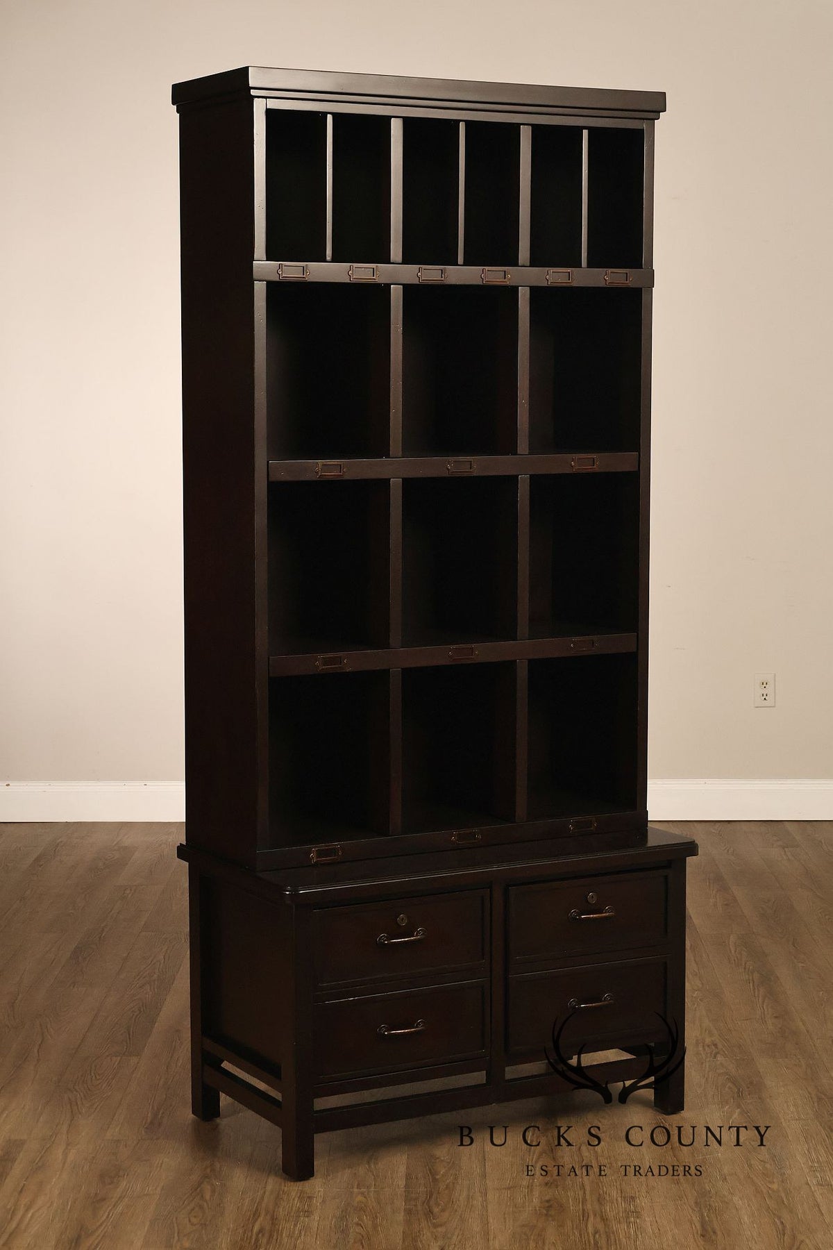 Stanley Furniture Dark Finish Multi-Compartment Library Bookcase Cabinet