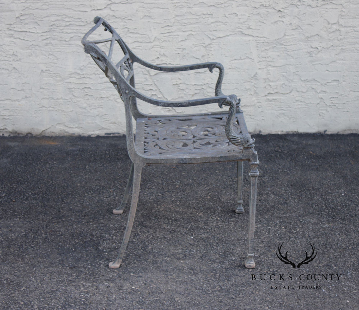 Cast Aluminum Neoclassical Style Outdoor Garden Armchair