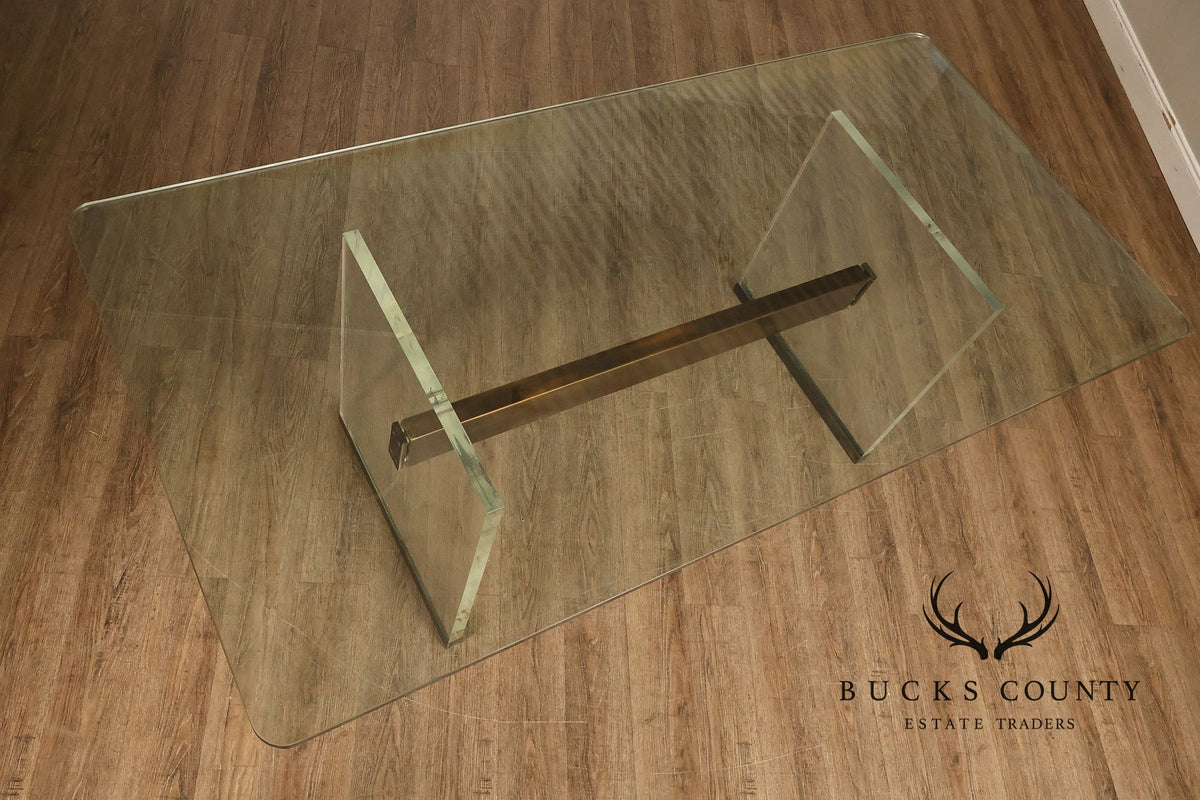 Postmodern Glass Top Lucite Trestle Dining Table