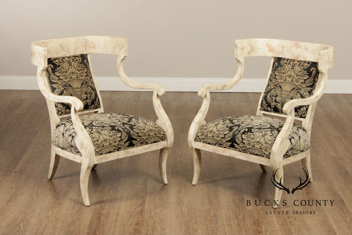 Regency Style Pair Of Painted Fauteuil Armchairs
