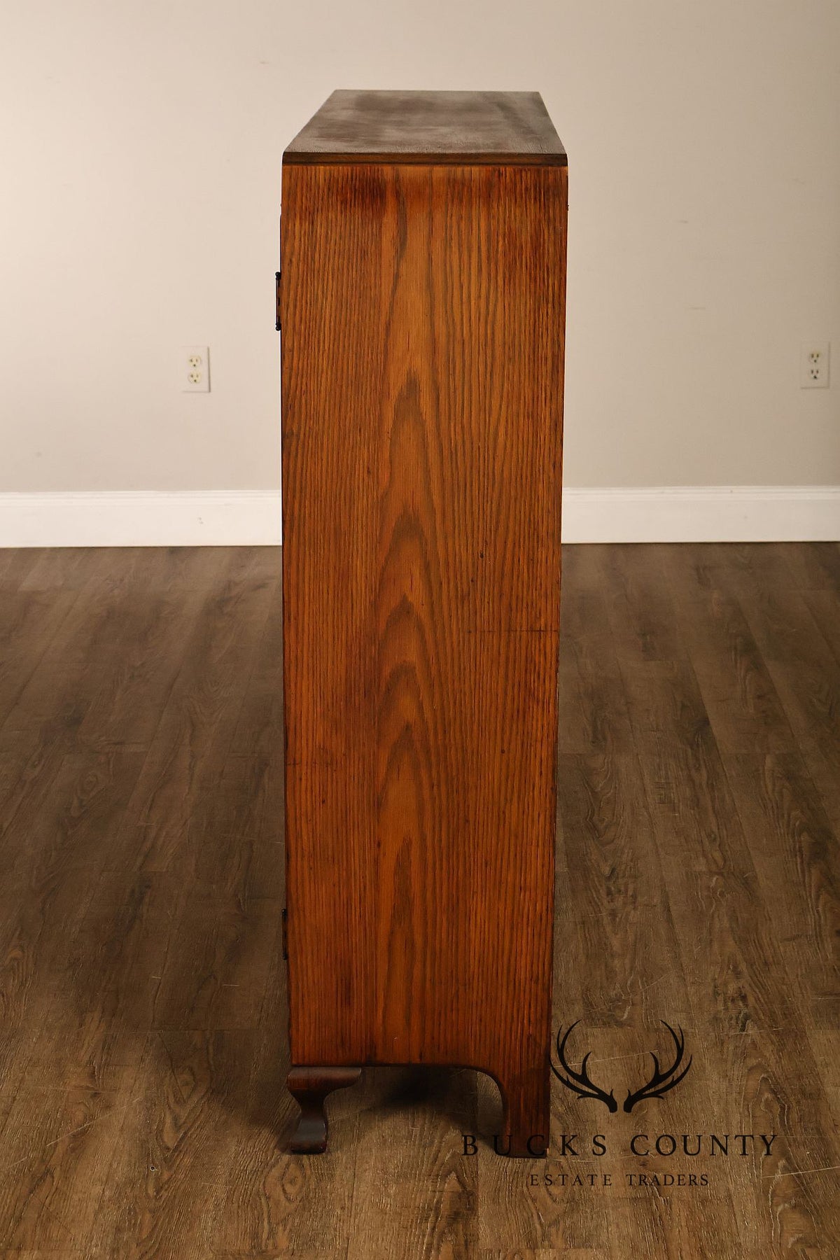 Antique Oak Two Door Glass Front Bookcase
