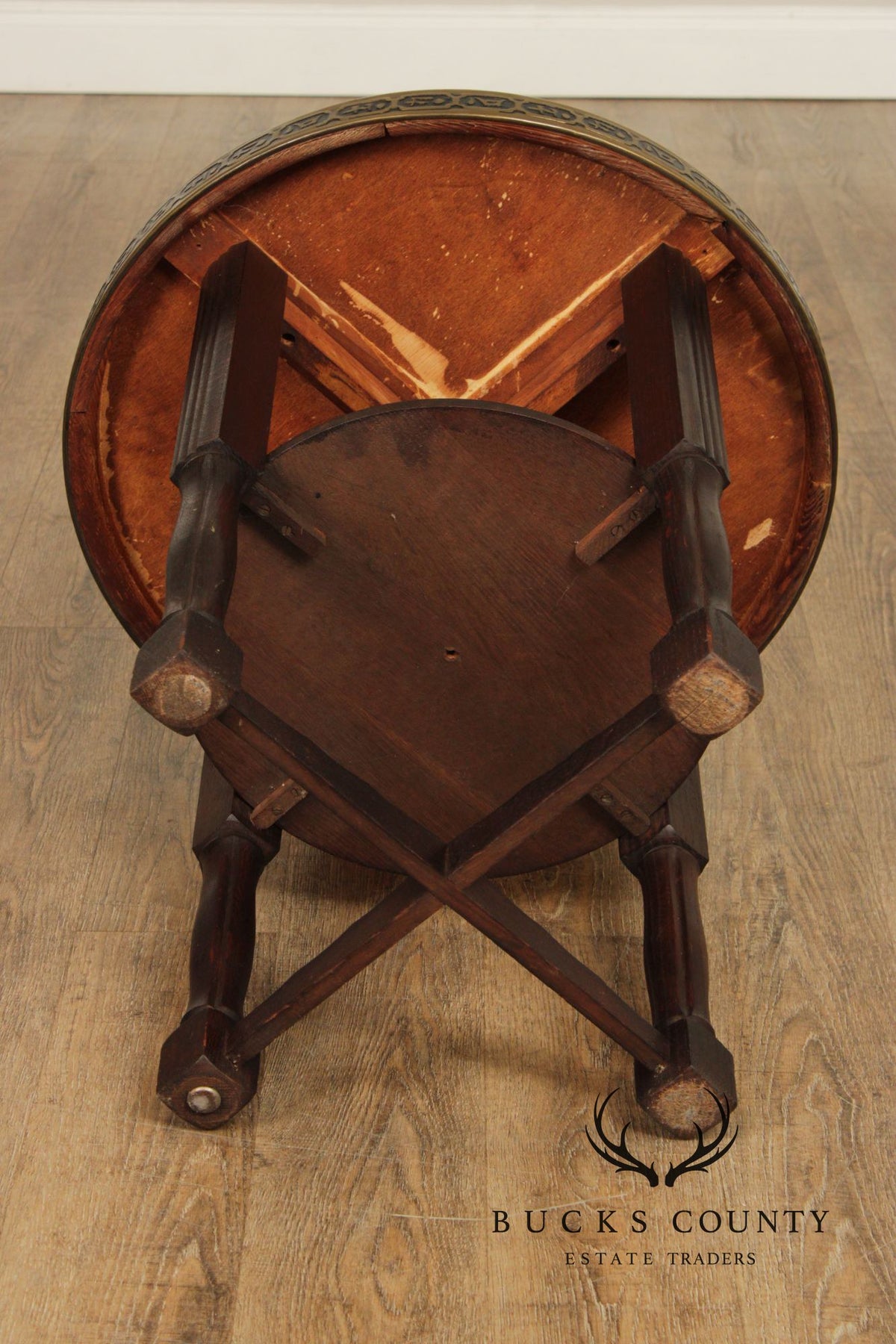 Chinese Style Bronze Top And Wood Base Accent Table With Dragon Motif