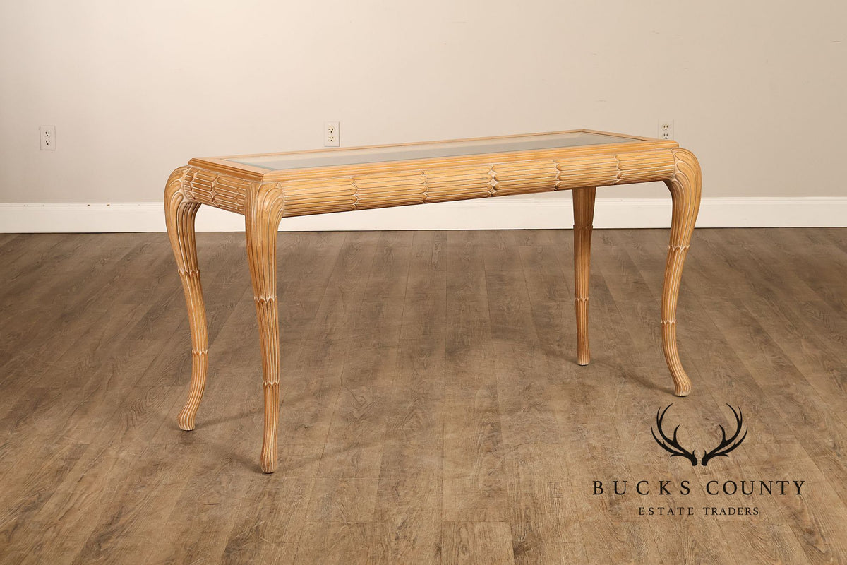 Hollywood Regency Narrow Glass Top Sofa Table