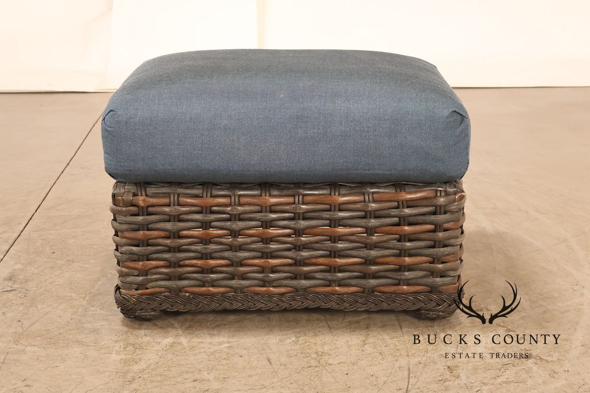 Lane Venture WeatherMaster Pair Of Woven Wicker Outdoor Ottomans With Blue Cushions