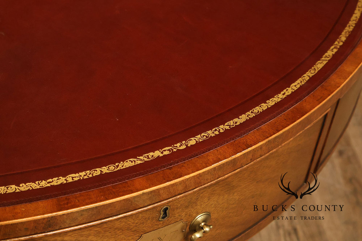 Kittinger Leather Top Round Rent Table With Drawers T295