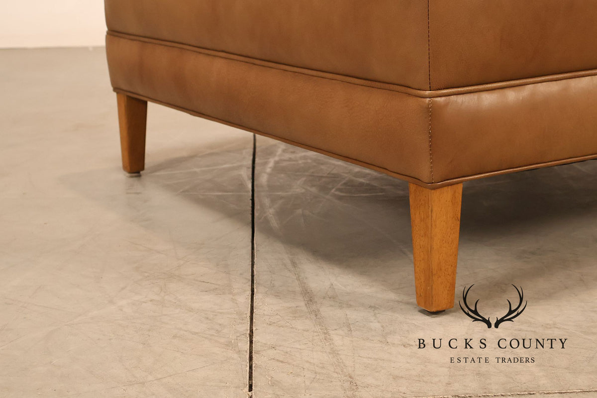 Ethan Allen 'Nassau' Tufted Leather Square Ottoman