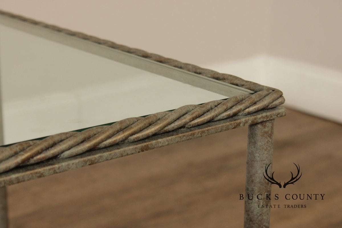 Vintage Pair of Iron Glass Top Nesting Tables