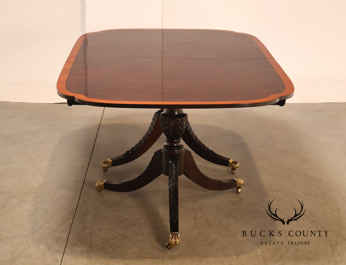 Stickley Mahogany Double Pedestal Dining Table with Inlay Banding