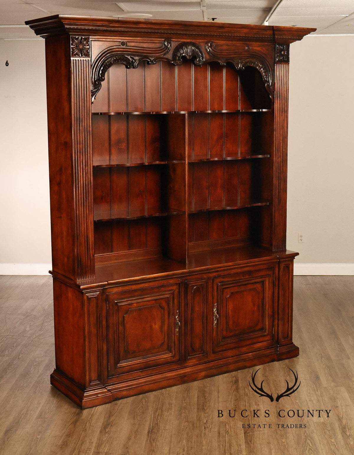 Henredon Monumental Rococo Style Carved Open Bookcase