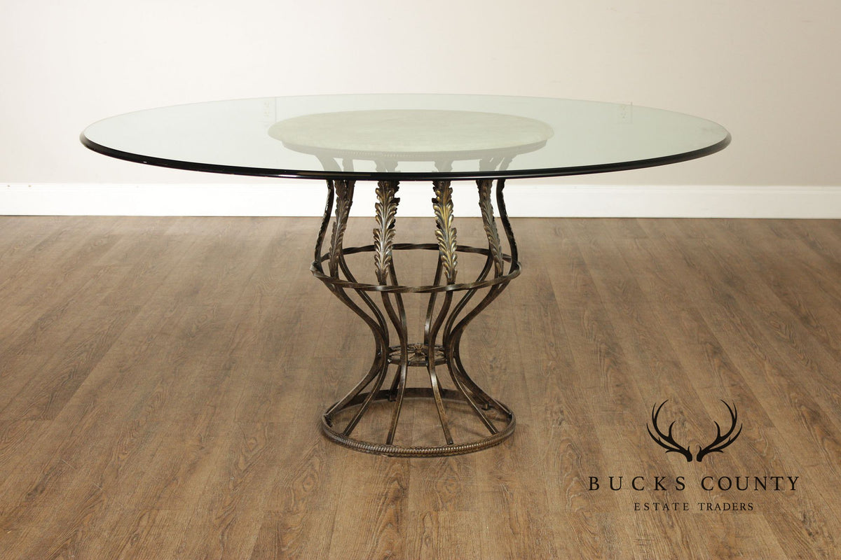 Drexel Heritage Coastal Style Round Glass Top Dining Table With Four Cane Back Chairs